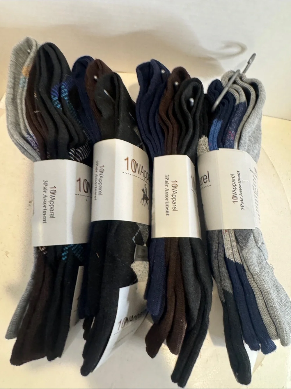 10W Apparel  12-pairs Jacquard Mens Socks, Sock Size 10-13